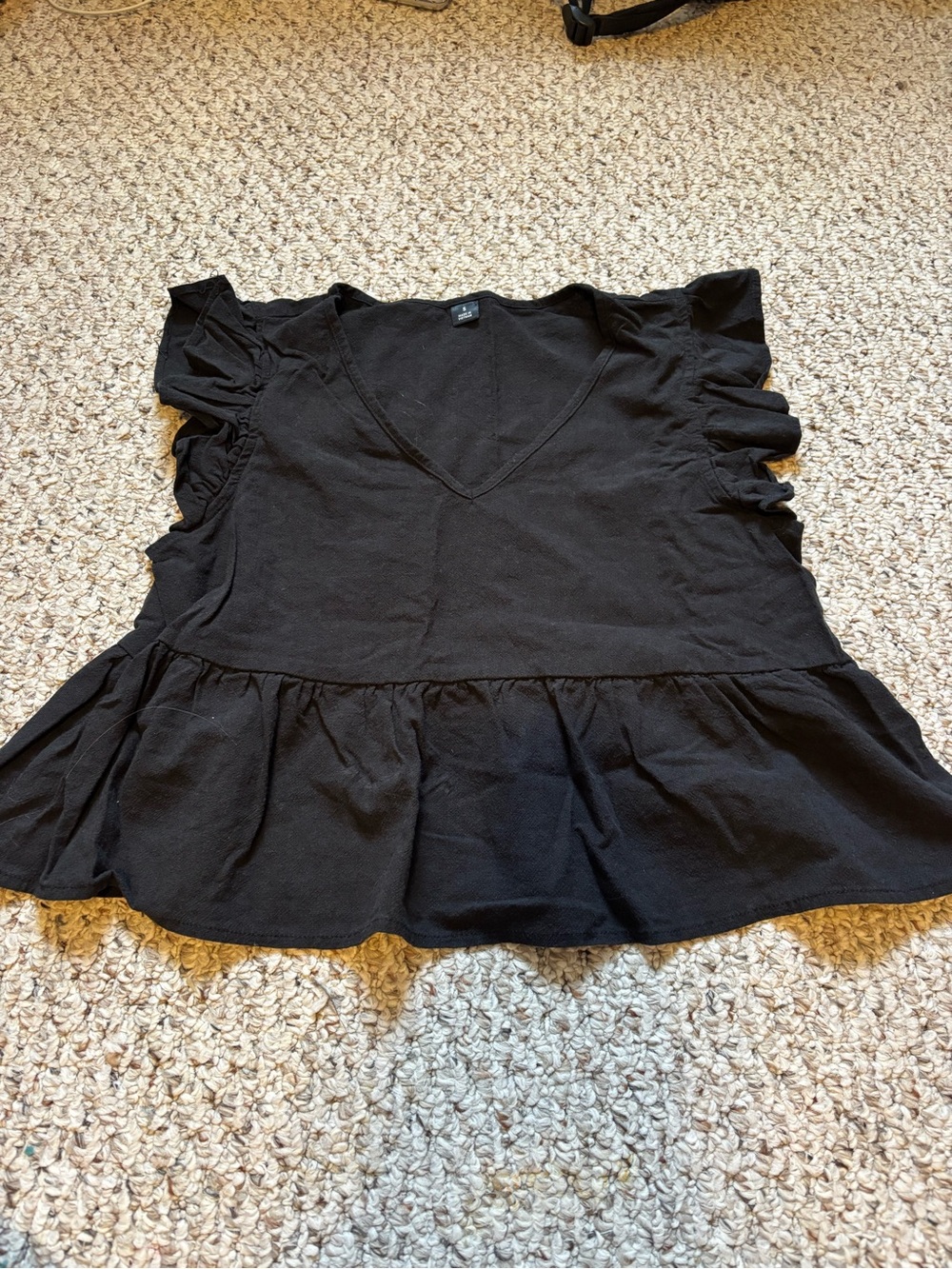 SHEIN Black V-Neck Peplum Top with Ruffle Sleeves